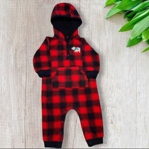 CARTER’S Buffalo Plaid Fleece Hooded Bodysuit